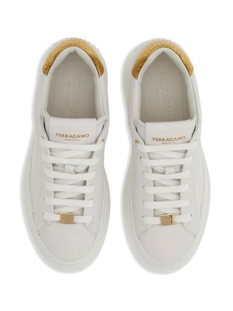 Ferragamo Wedge logo-patch leather sneakers - White