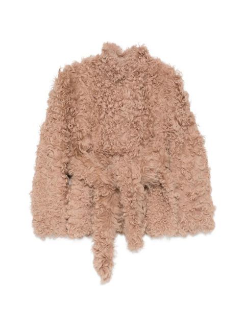 Nour Hammour Elsa belted fur coat - Neutrals - zdjęcie produktu nr 1