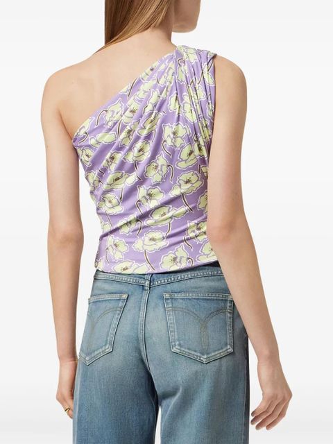 Versace Poppies gathered one-shoulder top - Purple