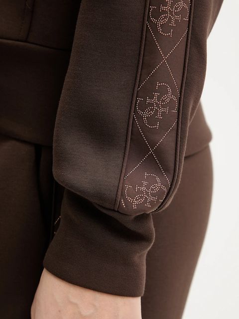 Guess bluza damska kolor brązowy z kapturem z aplikacją W5YQ05 KBYE2