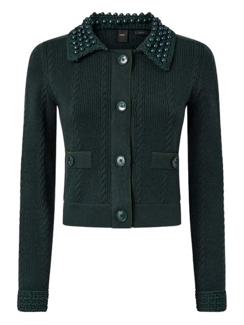 PINKO cable-knit pearl-embellished cardigan - Green - zdjęcie produktu nr 1