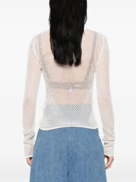 GANNI mesh pointelle long-sleeve T-shirt - White