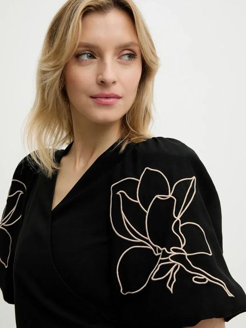 Answear.LAB sukienka z lnem kolor czarny mini rozkloszowana