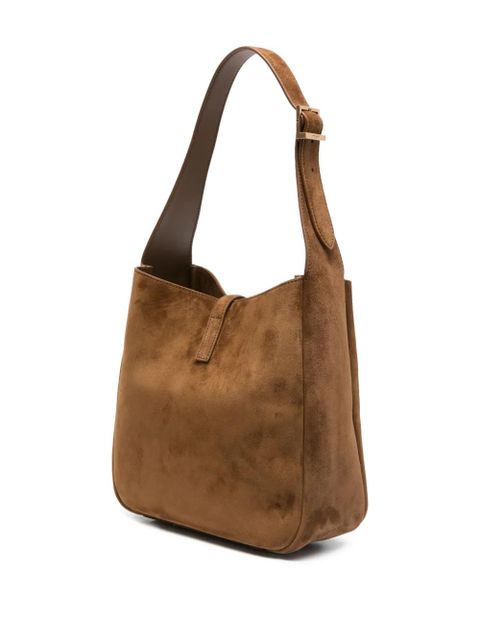 Saint Laurent small Le 5 à 7 Supple logo-plaque suede shoulder bag - Brown