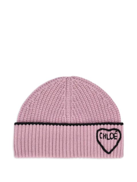 Chloé Encoeur ribbed beanie hat - Pink