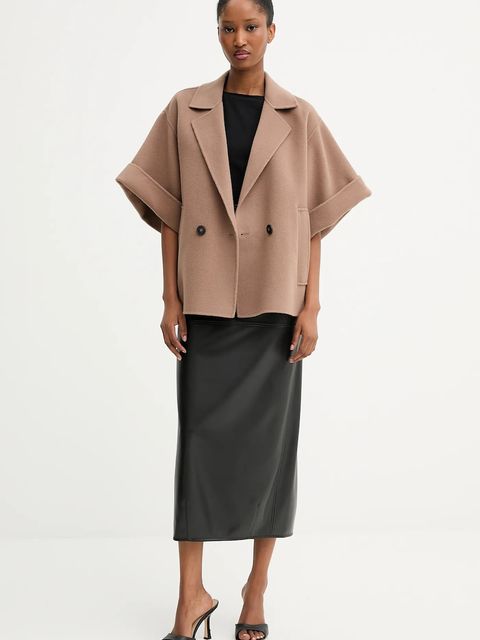 Weekend Max Mara płaszcz wełniany PERA damski kolor brązowy przejściowy oversize 2525086021600