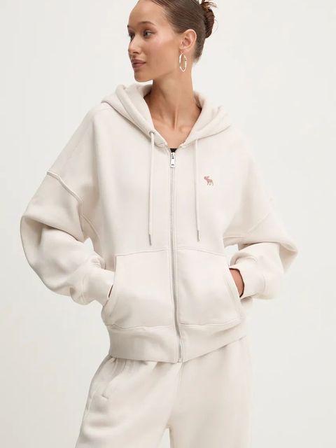 Abercrombie & Fitch bluza damska kolor biały z kapturem gładka KI152-4161