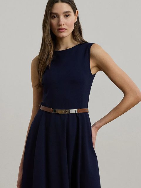 Lauren Ralph Lauren sukienka kolor granatowy midi rozkloszowana 200973402