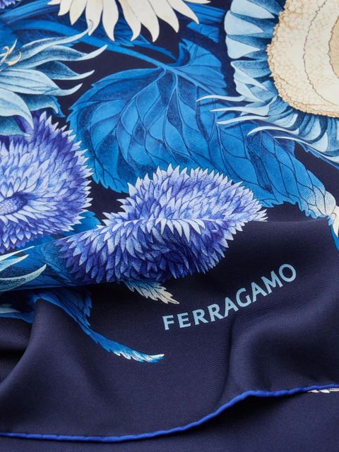 Ferragamo Sunflower print silk scarf - Blue