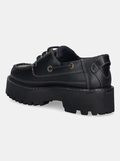 Tommy Hilfiger półbuty skórzane ARCHIVE 01 BOAT SHOE LEATHER damskie kolor czarny na platformie EN0EN03003