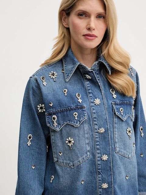 AllSaints koszula jeansowa damska kolor granatowy regular z kołnierzykiem klasycznym W121PD