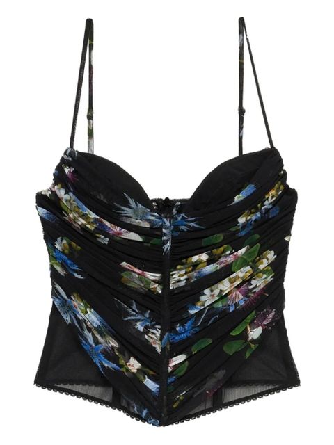 Blumarine floral-print ruched top - Black - zdjęcie produktu nr 1