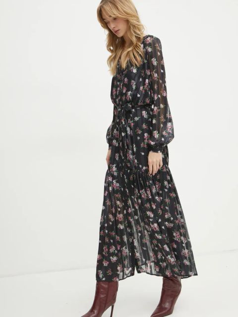 Guess sukienka BREANNA kolor czarny maxi rozkloszowana W5RK77 WGWV2