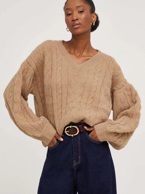 Answear.LAB sweter z dodatkiem wełny damski kolor brązowy