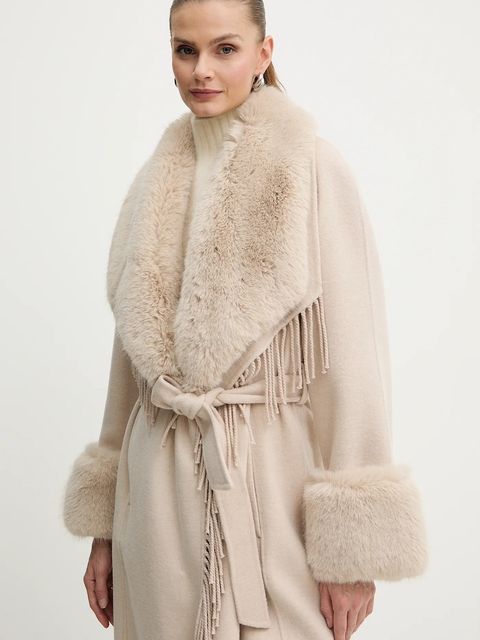 Marciano by Guess płaszcz z dodatkiem wełny LILIANA kolor beżowy 5BGL46 7125A