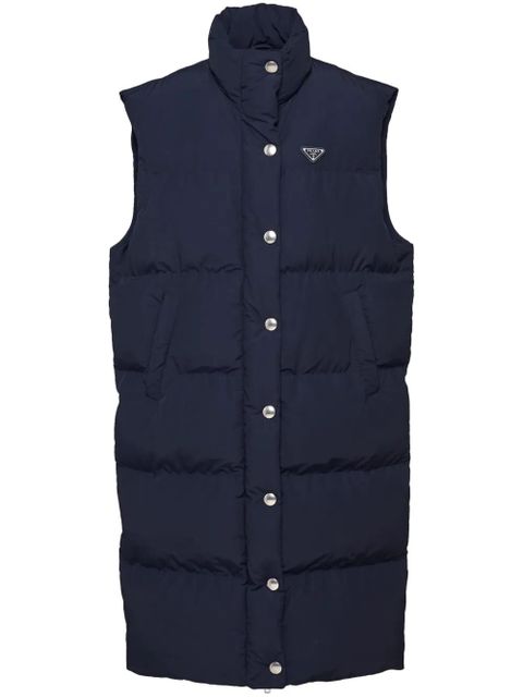 Prada triangle-logo padded long vest - Blue - zdjęcie produktu nr 1