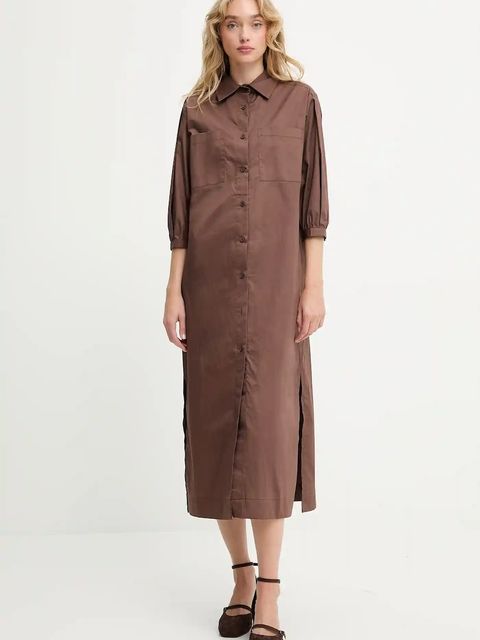 Answear.LAB sukienka bawełniana kolor brązowy maxi prosta