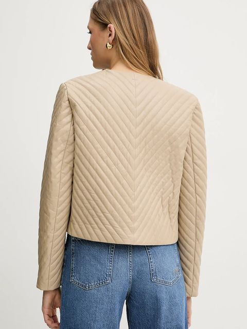 BOSS kurtka skórzana kolor beżowy przejściowa 50541919