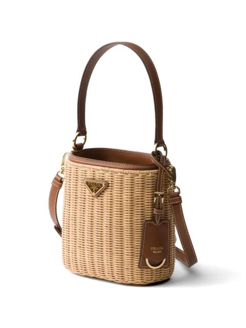 Prada wicker and leather bucket bag - Neutrals