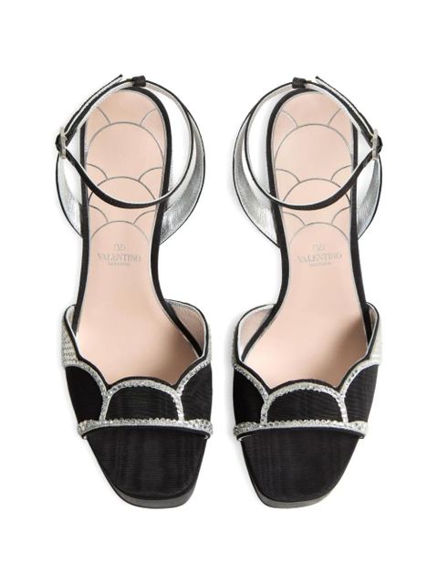 Valentino Garavani Bowow platform sandals in moiré fabric with crystals 115mm - Black