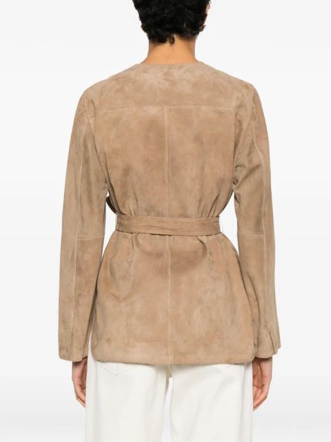 Max Mara belted suede leather jacket - Brown