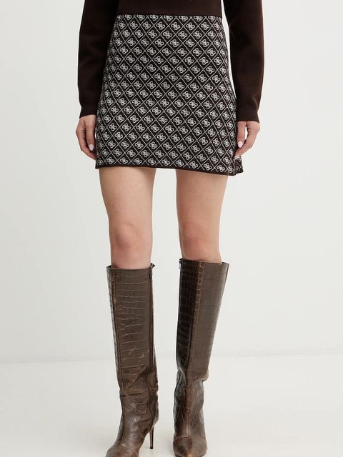 Guess spódnica z domieszką wełny AUBREY kolor brązowy mini ołówkowa W5BD81 Z3JD2