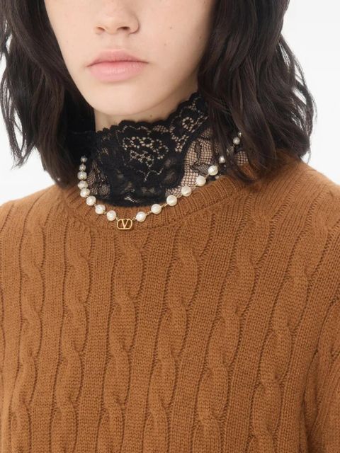 Valentino Garavani Vlogo Signature necklace in metal and glass beads - Gold - zdjęcie produktu nr 2