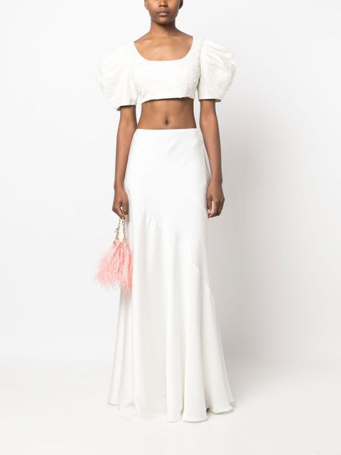 Cult Gaia floral-embroidery cropped top - White