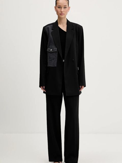 Karl Lagerfeld Jeans marynarka kolor czarny oversize gładka B1W14026 - zdjęcie produktu nr 2