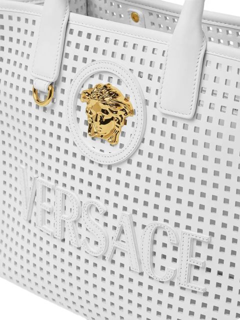 Versace small medusa-plaque perforated tote bag - White
