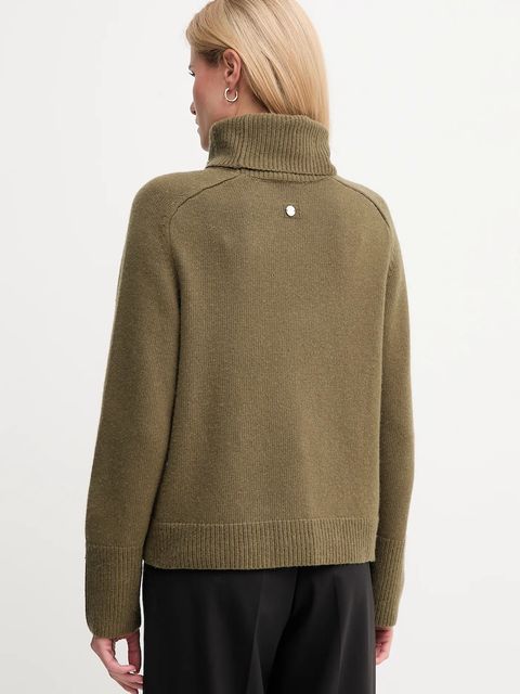 Joop! sweter z dodatkiem wełny damski kolor zielony z golfem 30049417