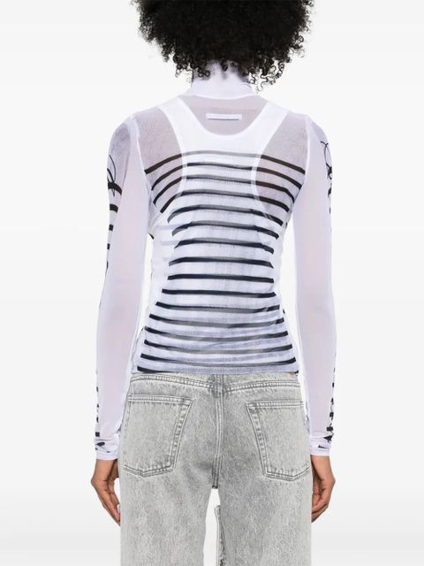 Jean Paul Gaultier mesh-design striped T-shirt - White
