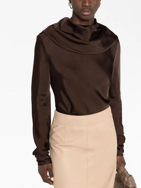 Jil Sander draped-neck long-sleeve blouse - Brown