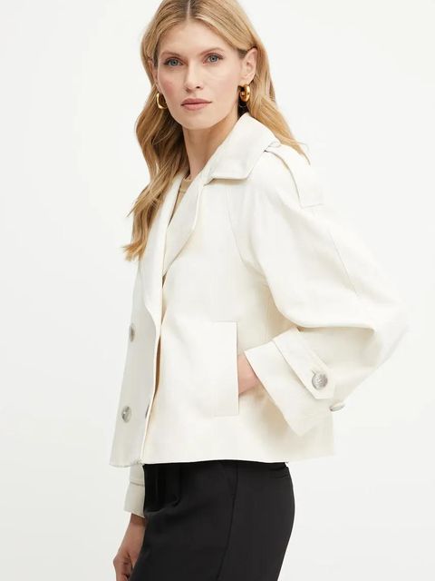 Marella trencz z domieszką lnu ORLO kolor beżowy przejściowy dwurzędowy 2513081015200 - zdjęcie produktu nr 2