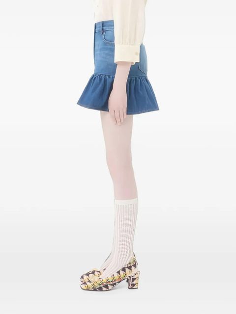 Valentino Garavani ruffled denim mini skirt - Blue