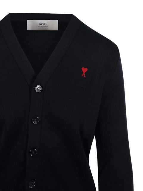 AMI Paris Ami De Coeur-logo embroidered cardigan - Black