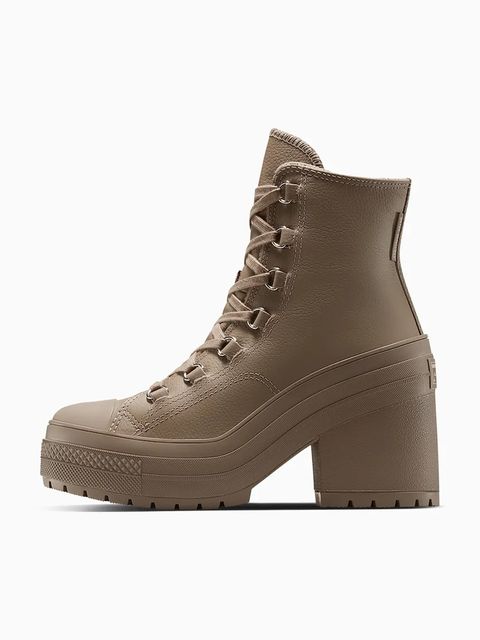 Converse botki skórzane Chuck 70 De Luxe Heel damskie kolor brązowy na słupku lekko ocieplone A13064C