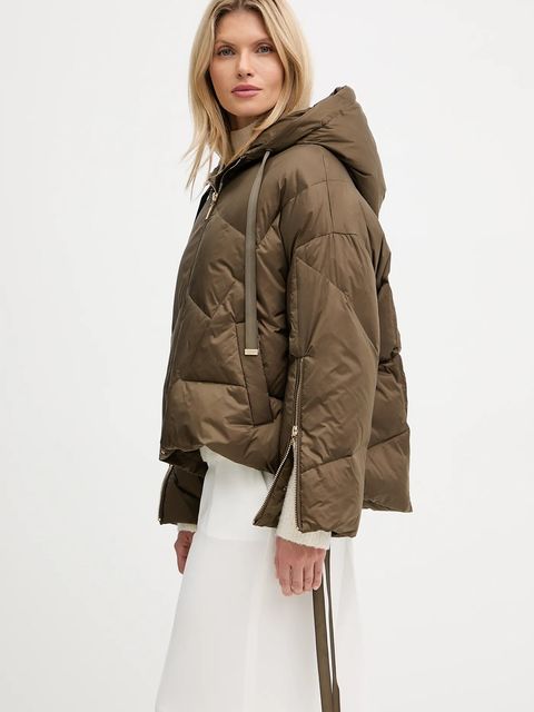 Twinset kurtka puchowa kolor zielony zimowa oversize 252TT2060