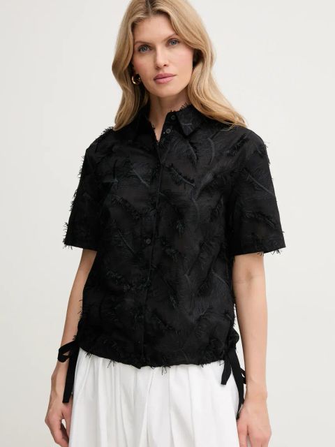 Silvian Heach koszula bawełniana SEREMA damska kolor czarny regular z kołnierzykiem klasycznym GPP25332CA