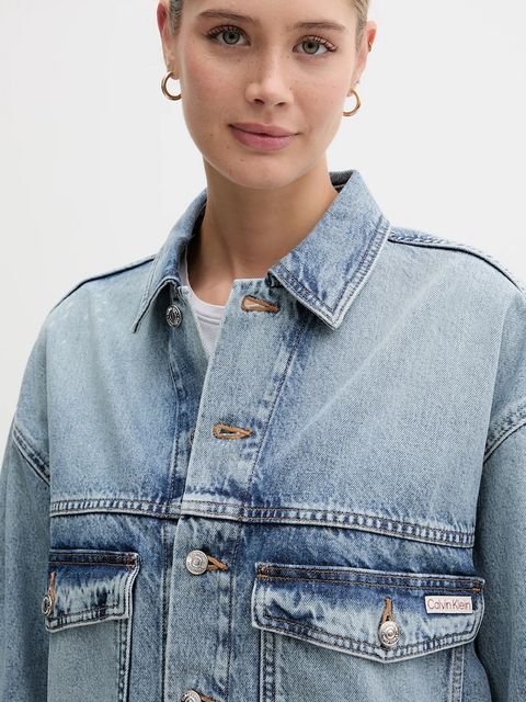 Calvin Klein Jeans kurtka jeansowa kolor niebieski przejściowa oversize LV047C730G