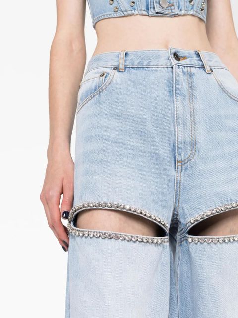 AREA wide-leg crystal jeans - Blue