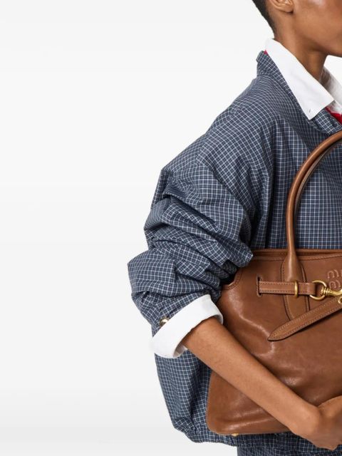 Miu Miu check-pattern oversized jacket - Blue