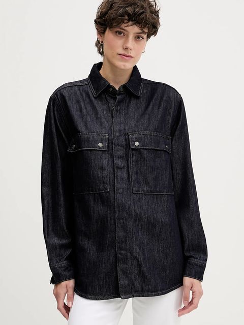 Sisley koszula damska kolor granatowy regular z kołnierzykiem klasycznym 547ZLQ09D - zdjęcie produktu nr 1