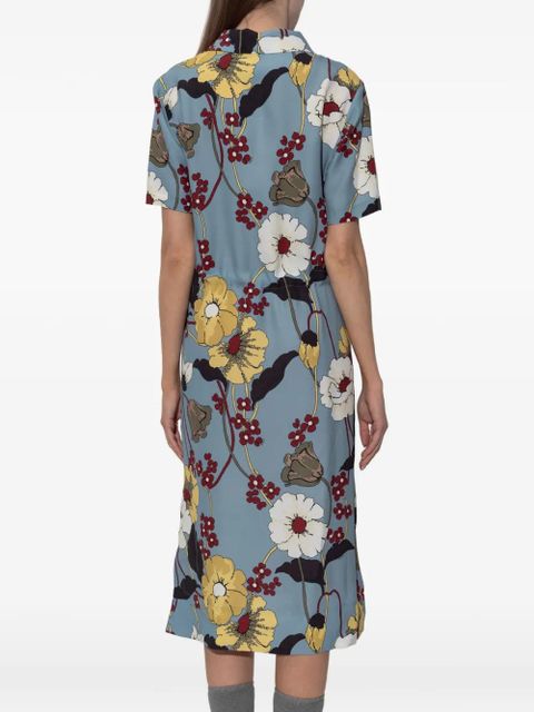 Marni floral-print drawstring midi dress - Blue