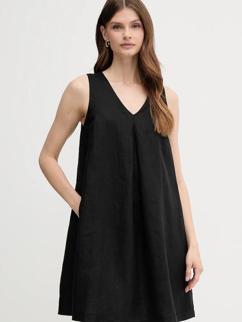 United Colors of Benetton sukienka lniana kolor czarny mini rozkloszowana 4AGHDV0AX - zdjęcie produktu nr 1