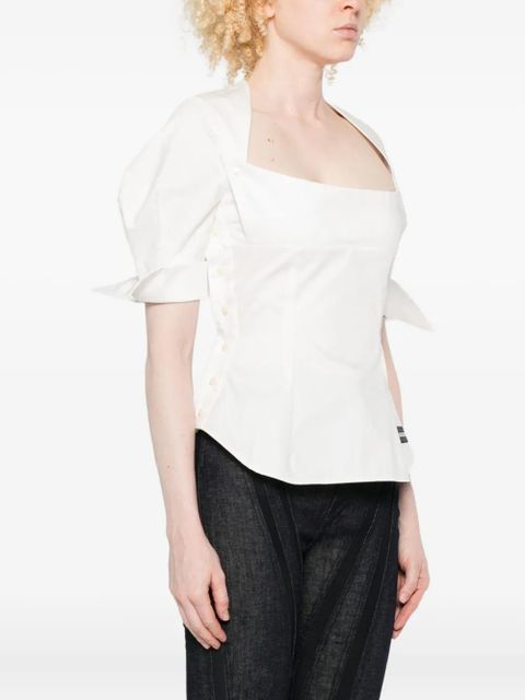 Marine Serre square-neck button-detail blouse - White