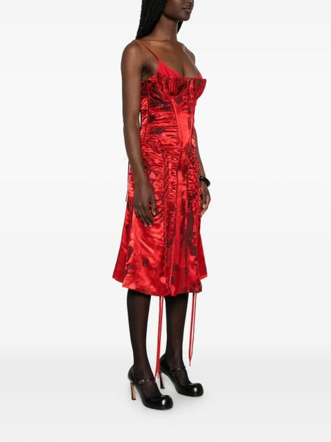 Alexander McQueen lace-up floral-print dress - Red