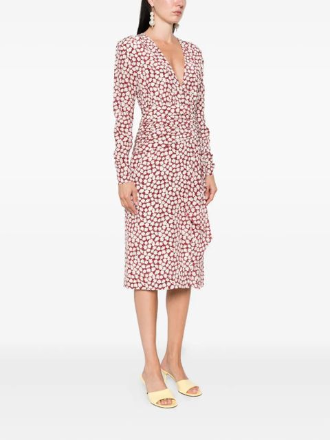 Alessandra Rich floral-print draped midi dress - Red