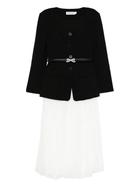 Self-Portrait pleated-panel bow-detail midi dress - Black - zdjęcie produktu nr 1