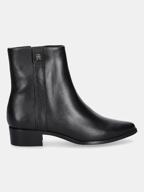 Tommy Hilfiger botki skórzane TH LEATHER POINTY ZIP BOOTIE damskie kolor czarny na słupku FW0FW08980 - zdjęcie produktu nr 2